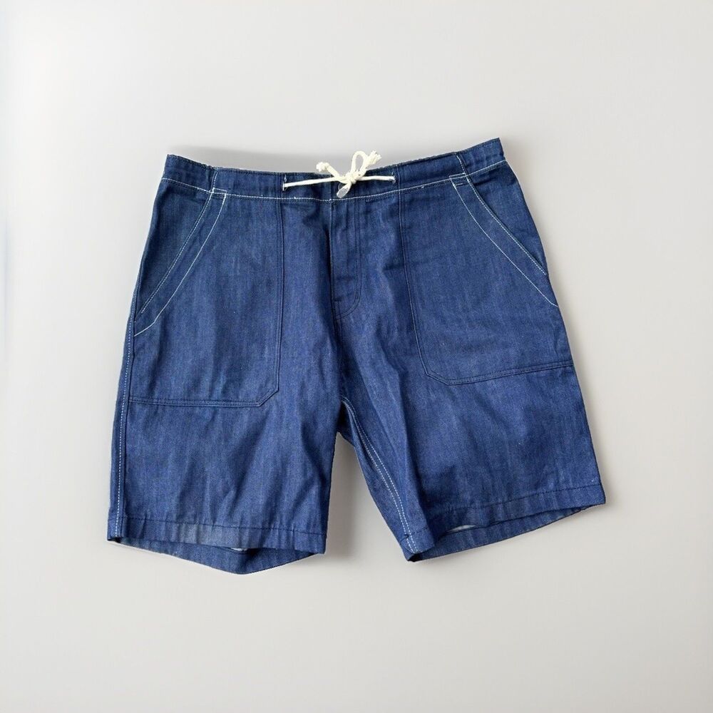 H&M Mens Blue Denim Chambray Drawstring Shorts Size 36 Cotton